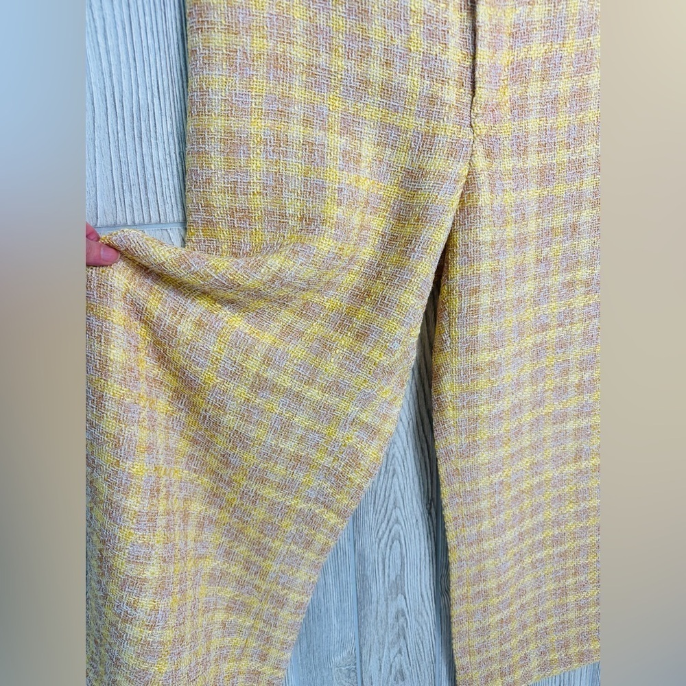 ZARA TWEED TROUSER Cropped Pants Wide Leg Culottes Large Womens Knit Yellow - Picture 5 of 15